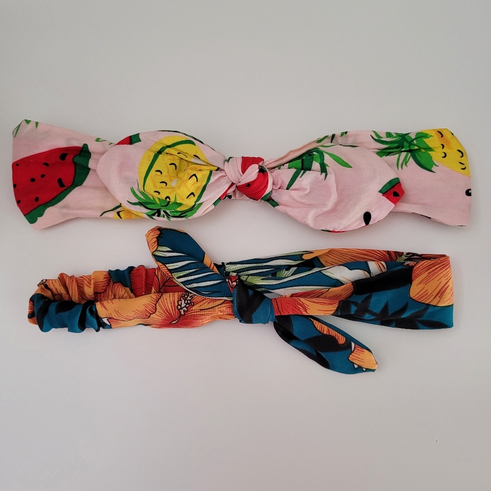 TWO HEADBANDS with fruit and tropical designs for women, hair accessories - Picture 1 of 11